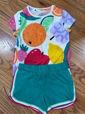 Kids Fruit Graphic Tee and Teal Active Shorts Set 6/7